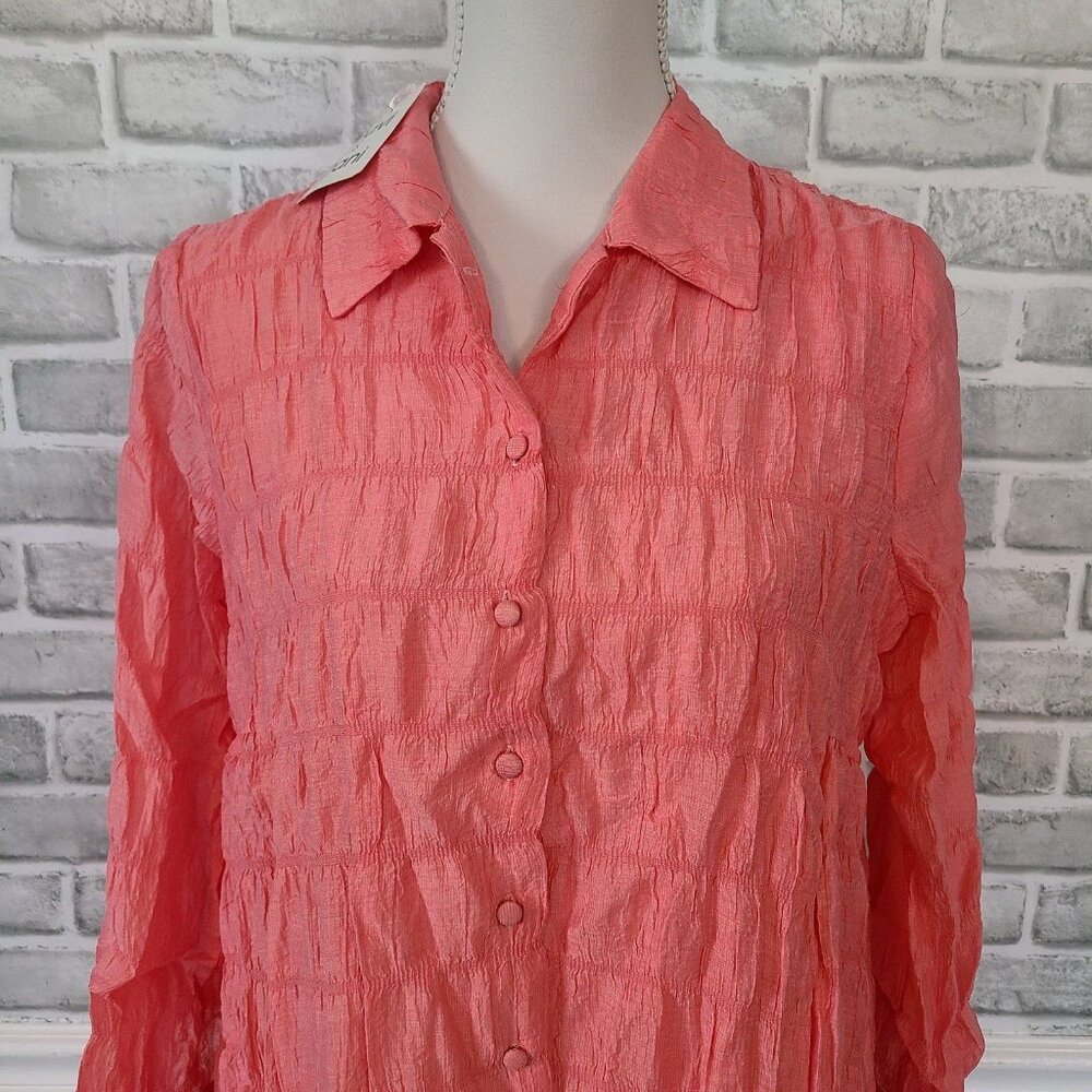 Coral Button-Up Women's Blouse - Picture 2 of 8